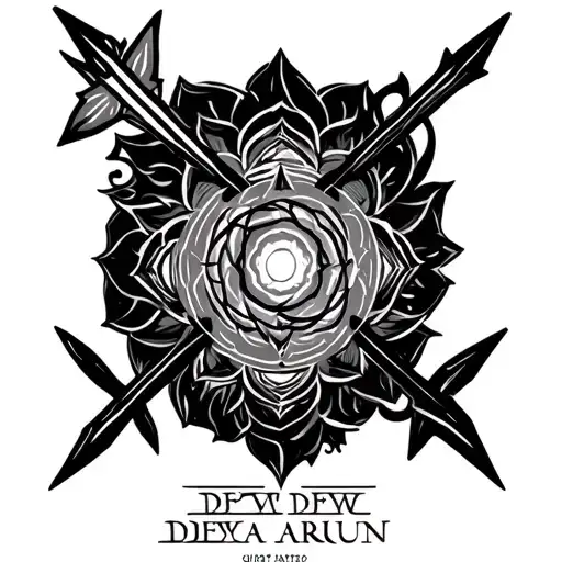 arrow slicing chakra with name dev arjun tattoo design idea