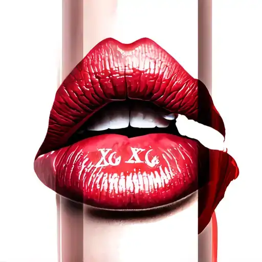 closed lips like kissed with XOXO on the lips tattoo design idea