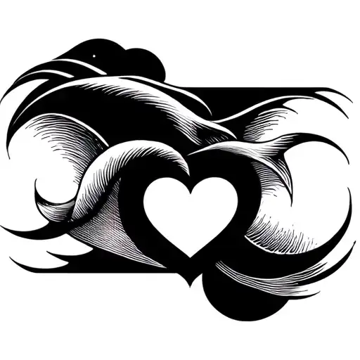 wave and heart tattoo design idea