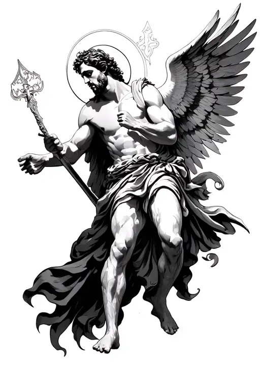 saint Gabriel fighting tattoo design idea