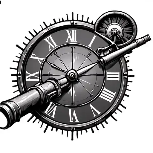 arsenal clock face and cannon shooting tattoo design idea