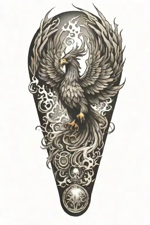 phoenix rising in flames carrying weights tattoo design idea