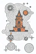 maze castle space supernova tattoo design idea