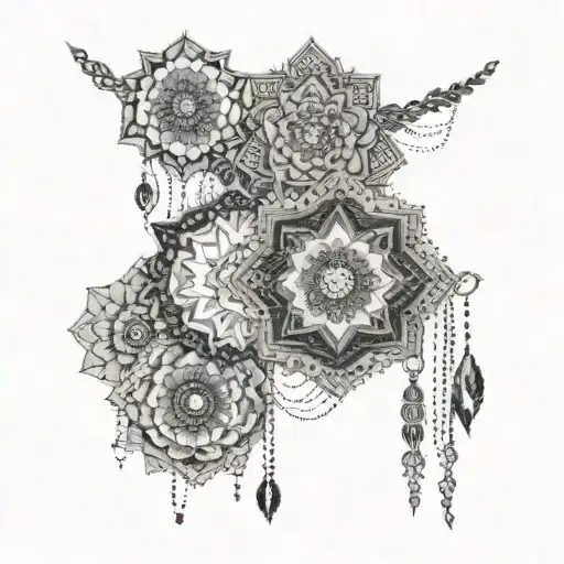 Two intricate mandala designs connected by a delicate chain symbolizing eternal unity and balance tattoo design idea