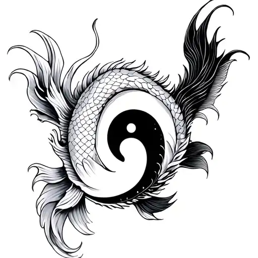 koi fish, dragon, yin yang. tattoo design idea
