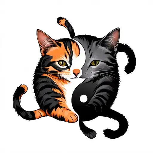 yin yang cats laying one grey one orange tattoo design idea