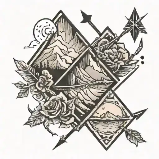 three horizontal arrows and mountains  tattoo design idea