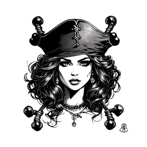 sexy woman pirate prisoner tattoo design idea