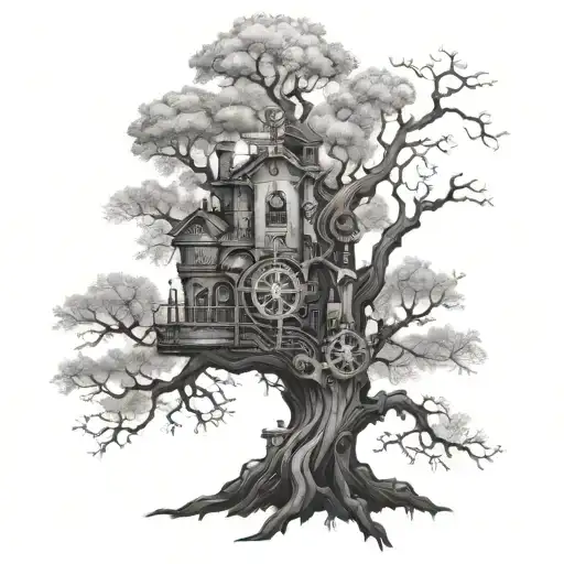 Tree in steampunk style tattoo tattoo design idea