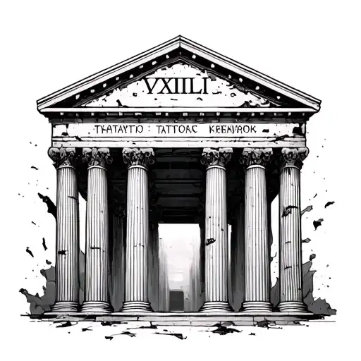 building with greek pillars slightly crumbling and with roman numerals on two of the pillars inner bicep tattoo tattoo design idea