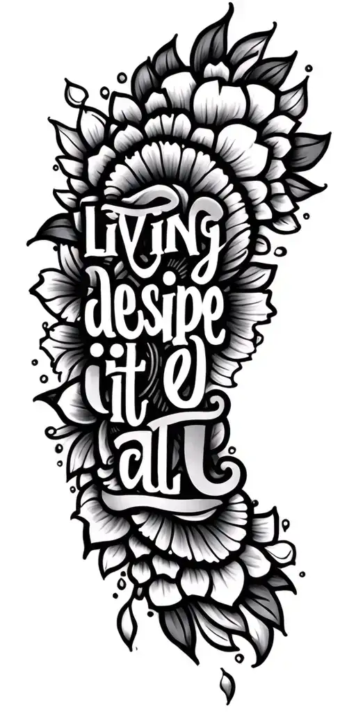 "living despite it all" mandala inspired tattoo design idea