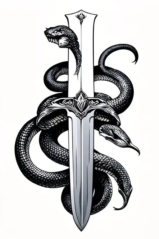 sword with snake around it in an old school american style tattoo design idea