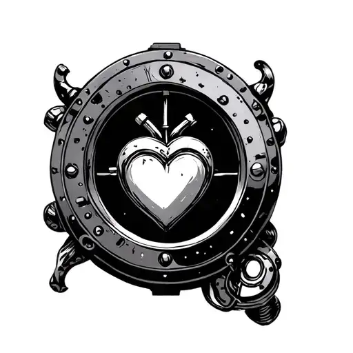steampunk heart inside a porthole tattoo design idea