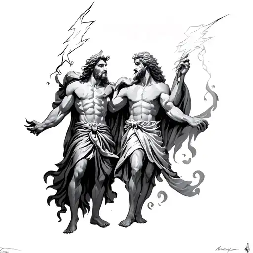 hades and Zeus holding a lightning bolt tattoo design idea