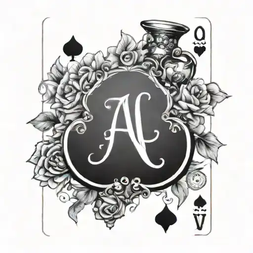 Alice and wonderland playing card featuring florals and hearts no faces. in black and white design.  tattoo design idea