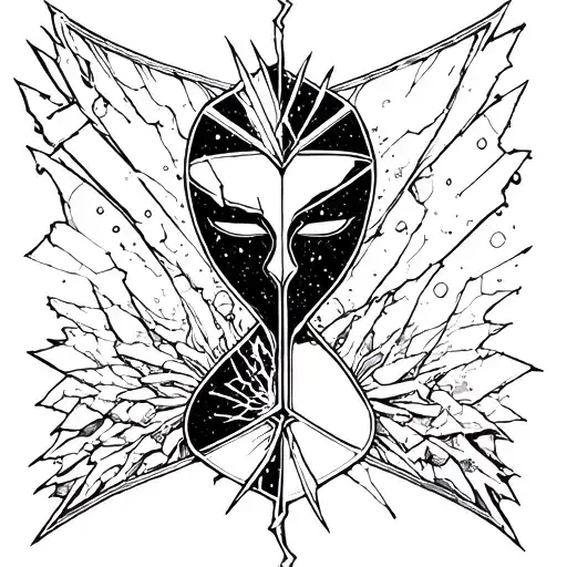 semi omni mask broken hourglass tattoo design idea