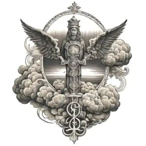 God religion tattoo, quote and god himself with clouds around... verse: Psalm 73:26 tattoo design idea