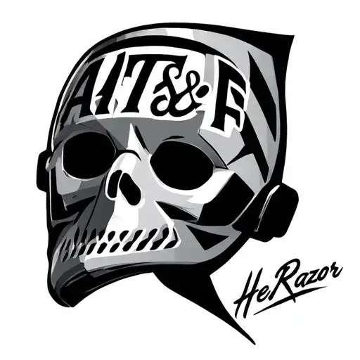 Guy Faux style mask with the Letters AT&F and the name HexRazor worked into it tattoo design idea