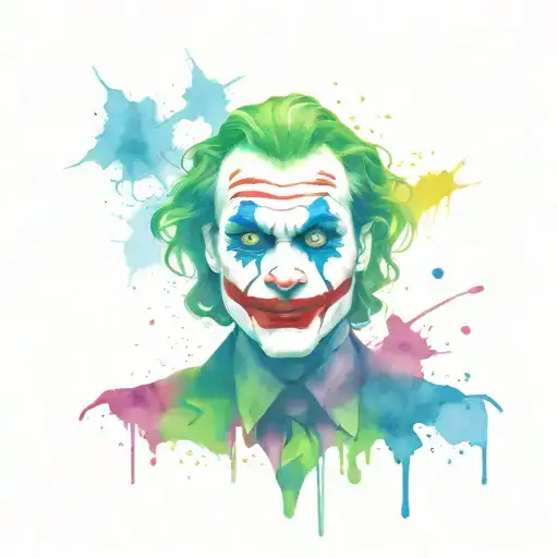 Create a Joker tattoo from the movie 2024 with an abstract, stylized design using paint splashes and shapes tattoo design idea