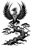 banyan tree with phoenix rising from addiction tattoo design idea