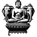 seated Buddha in a stamp with elephant surrounded tattoo design idea