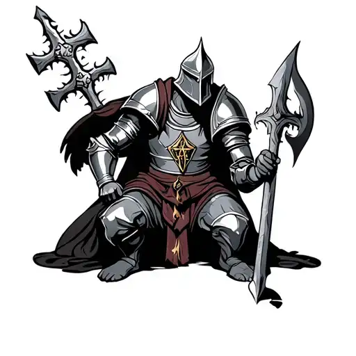 crusader knight kneeling tattoo design idea