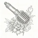 Sketch-style tattoo of a microphone with lyrics from a One Direction song wrapping around it tattoo design idea