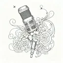 Sketch-style tattoo of a microphone with lyrics from a One Direction song wrapping around it tattoo design idea