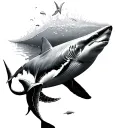 sea life including shark, whale, dolphins, turtle, manta ray tattoo design idea