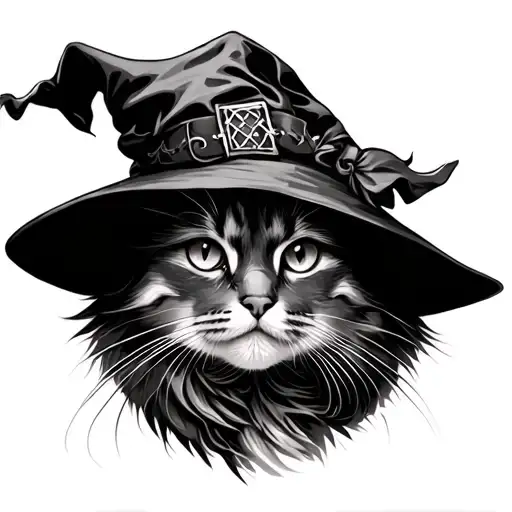 Cat With Witch Hat tattoo design idea