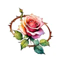 Small tattoo on foot rose with a thorn circled around the ankle tattoo design idea