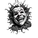 laugh now cry later mask candle burning tattoo design idea