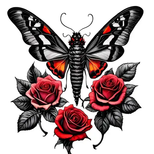 Burning Moth and Roses, Roses with hint of red tattoo design idea
