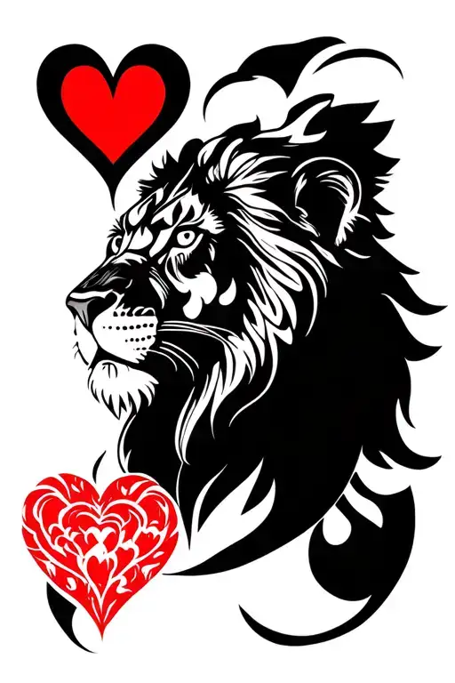 mandala design with lion and love heart tattoo design idea