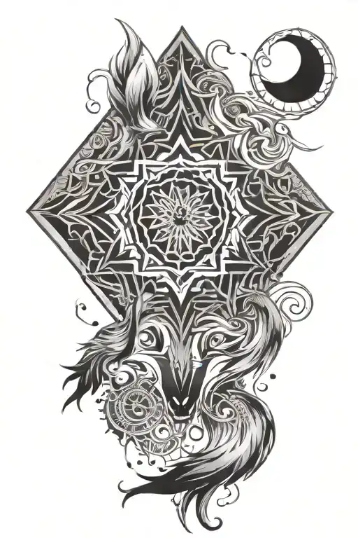 asanoha wolf mandala design incorporating elements tattoo design idea