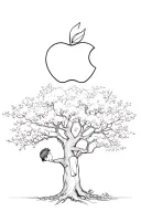 apple tree and there are a boy sitting on the tree. visualisation of back tattoo design idea