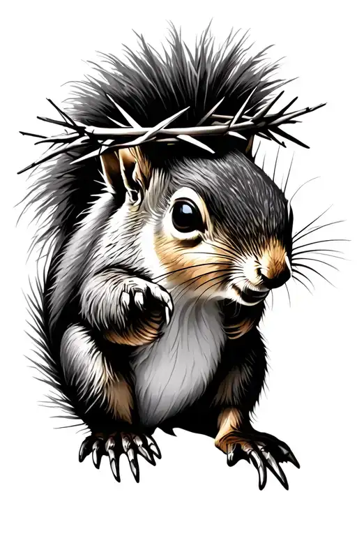 a squirrel wearing a crown of thorns like the one Jesus wore on the cross tattoo design idea