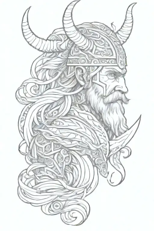 Viking mythology tribal style linework sleave tattoo design idea