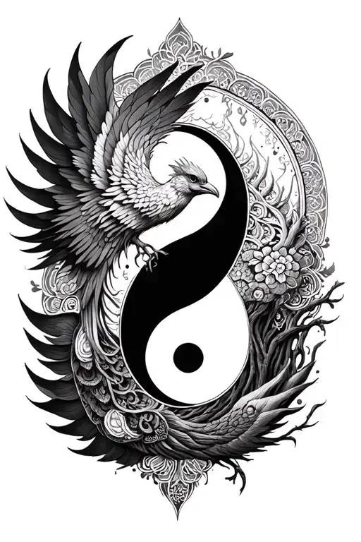 Phoenix, Mandala, Yin Yang, Tree of Life tattoo design idea
