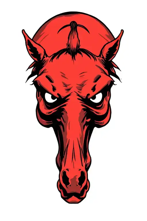 horse skeleton with angry eyes galloping  tattoo design idea