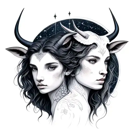 Virgo and Taurus with their constellation tattoo design idea