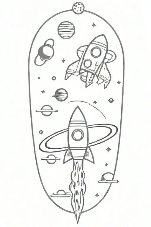 rocket ship and planets and ufo tattoo design idea