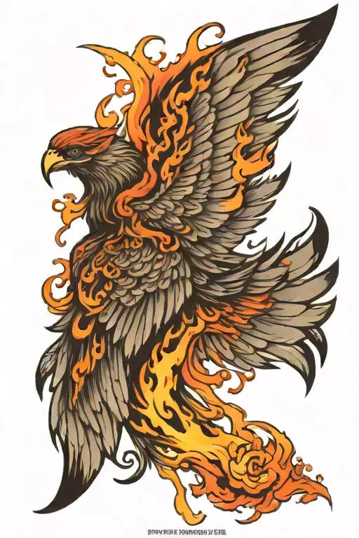 angel wing on fire tattoo design idea
