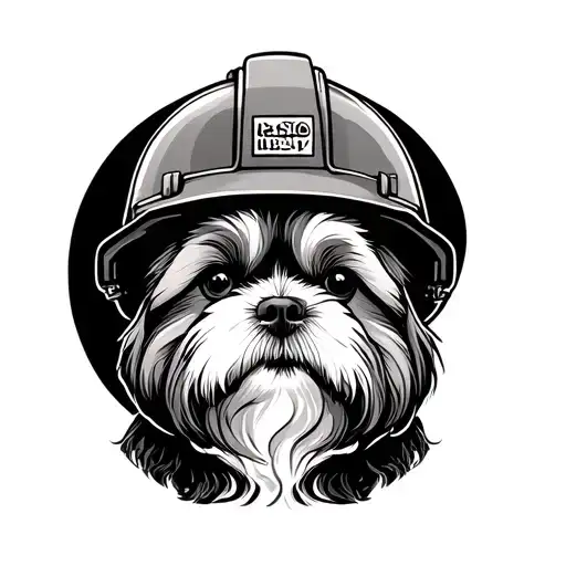 shih tzu dog wearing engineer helmet, background of yin and yang, tattoo design idea