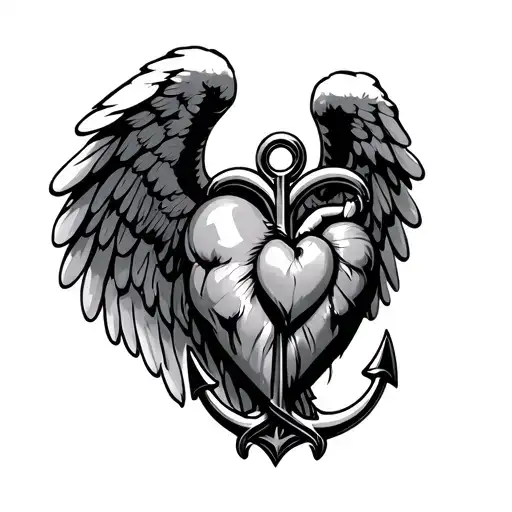muscle arm heart anchor angel wings tattoo design idea