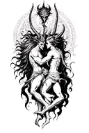 god and devil fighting tattoo design idea
