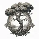 tree of life above a poison tree upside down tattoo design idea