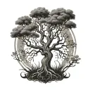 tree of life above a poison tree upside down tattoo design idea