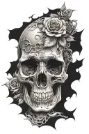 3d skull surrounded, Gothic,  tattoo design idea