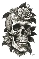 3d skull surrounded, Gothic,  tattoo design idea